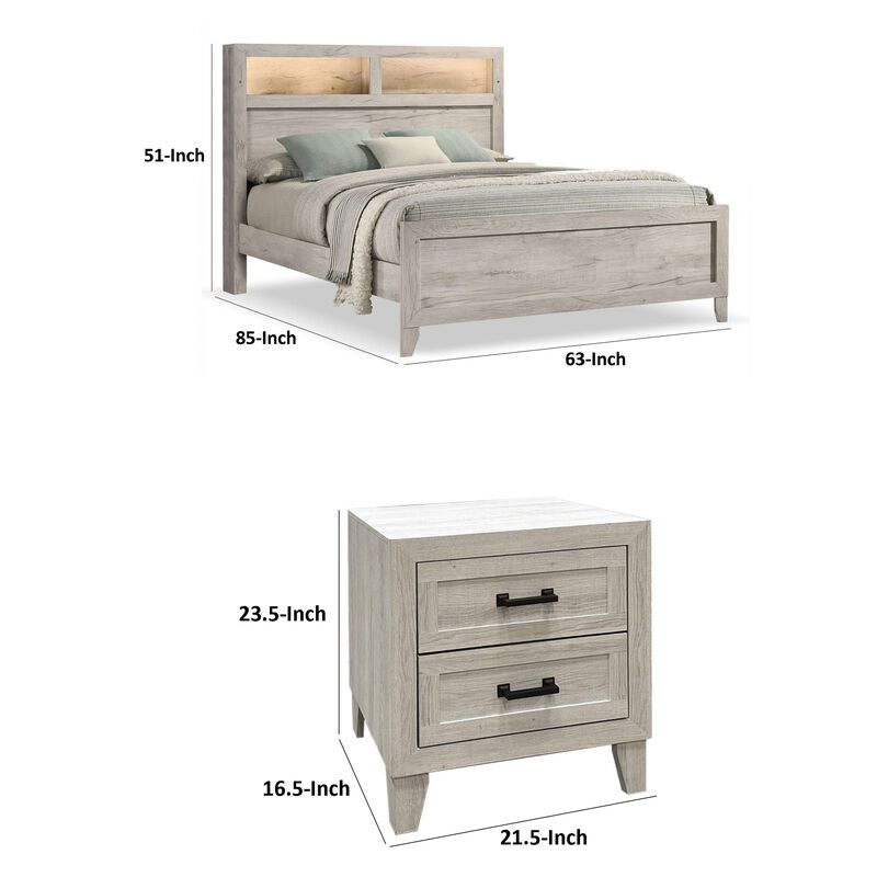 Queen Bedroom Set, White Wash, Black Wood, 2 Piece Set with Nightstand image number 7