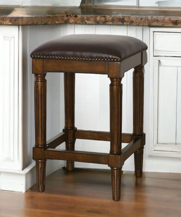 HomeRoots 27" Brown And Dark Brown Solid Wood Backless Counter Height Bar Chair