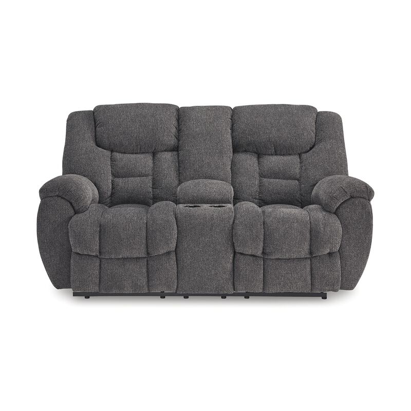 Dane Manual Double Reclining Loveseat, Rich Gray Polyester, 76 Inch - Benzara