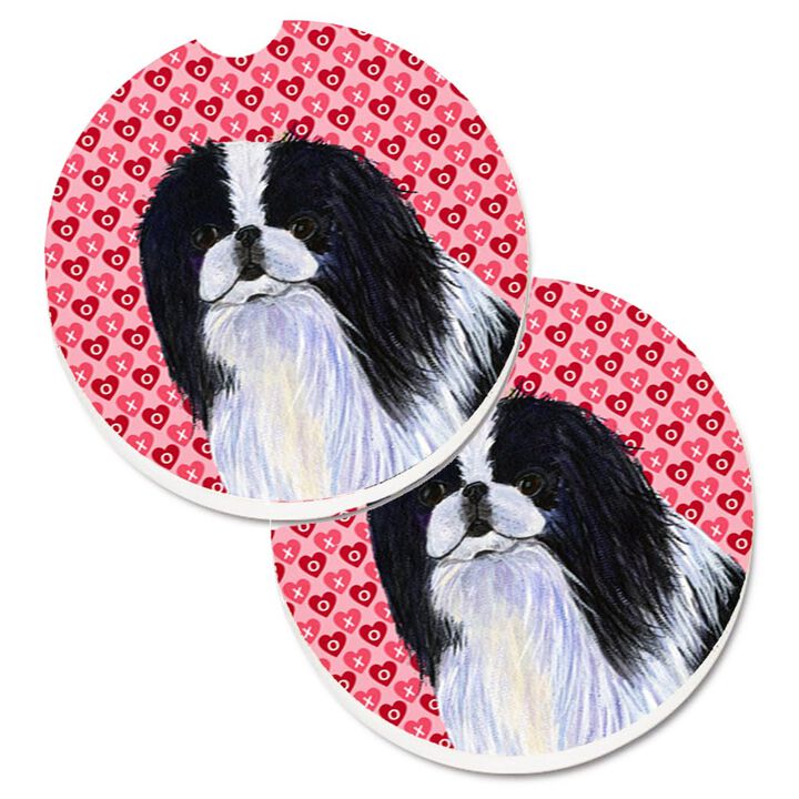 Caroline's Treasures Japanese Chin Hearts Love & Valentine's Day Portrait Set of 2 Cup Holder Car Coasters SS4467CARC, 2.56, Multicolor