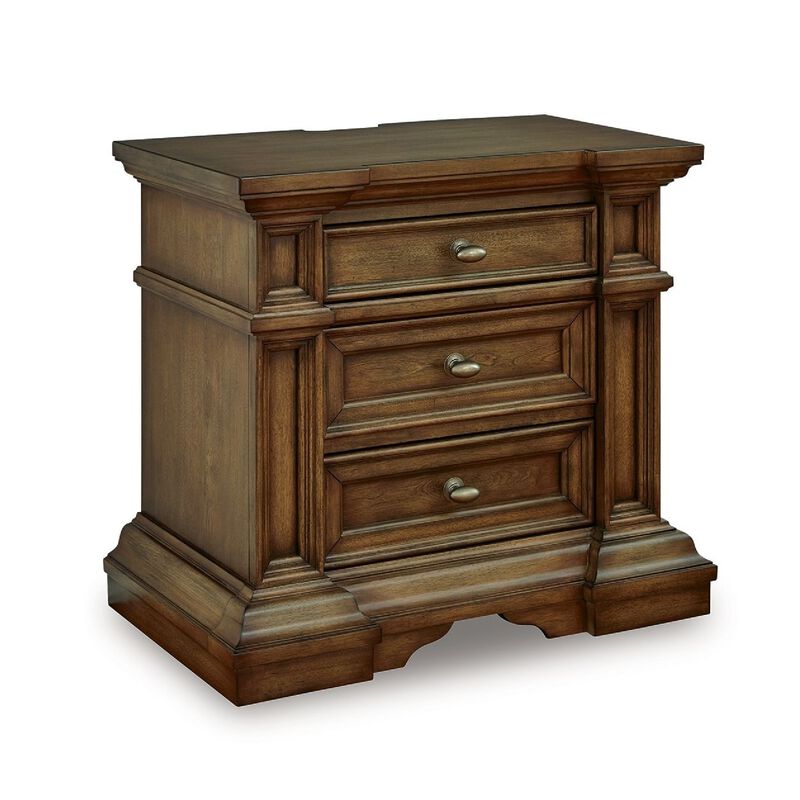 Lesa Nightstand, 3 Drawers with Antique Brass Oval Knobs, Brown 32Inch image number 0