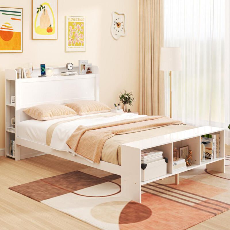 Hivvago Bed Frame with 2 USB Ports with Storage Headboard and Lights