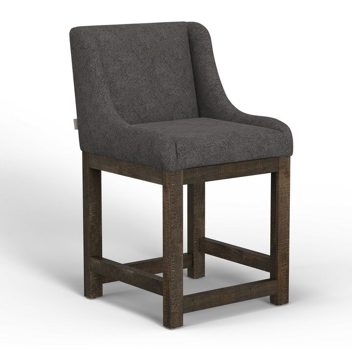 Lamy Counter Height Chair, Curved Arms, Compact, Rich Gray Polyester