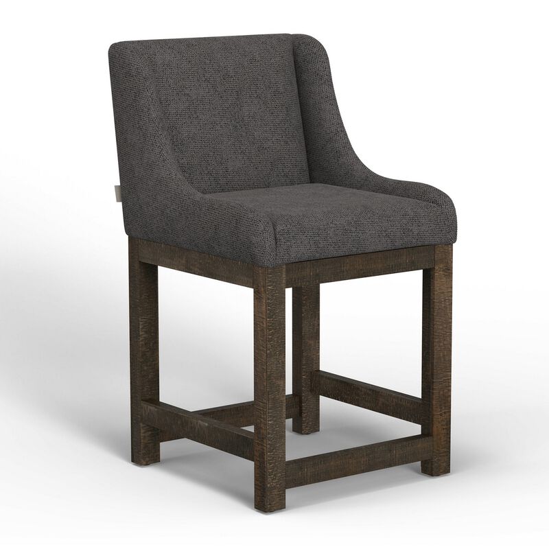 Lamy Counter Height Chair, Curved Arms, Compact, Rich Gray Polyester