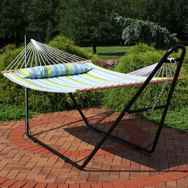 Sunnydaze 2-Person Quilted Hammock with Universal Steel Stand