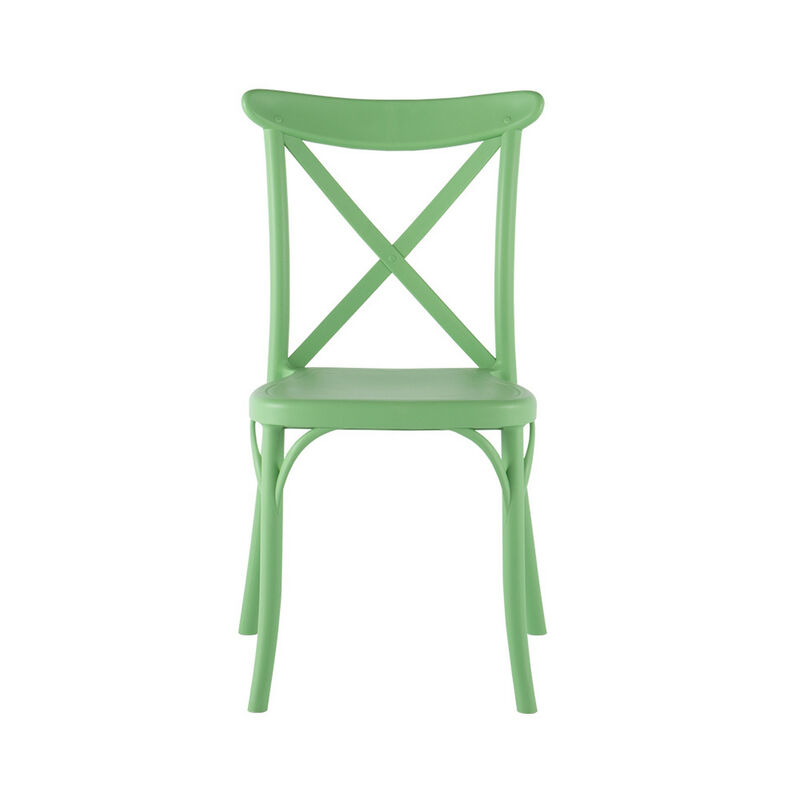 HomeRoots Set of Two Green Heavy Duty Plastic Outdoor Stacking Dining Chairs image number 3