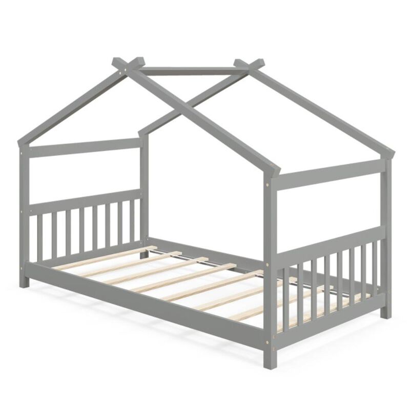Hivvago Twin Size Wooden House Bed with Roof