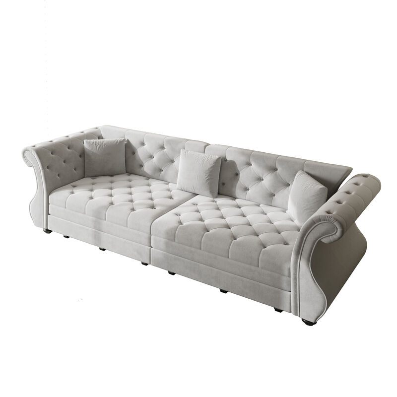 Merax Convertible Chesterfield Velvet Sofa Bed Classic Roll Arm Velvet sleeper sofa image number 0