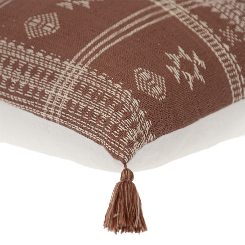 HomeRoots 18" Beige and Brown Cotton Throw Pillow with Tassels image number 4
