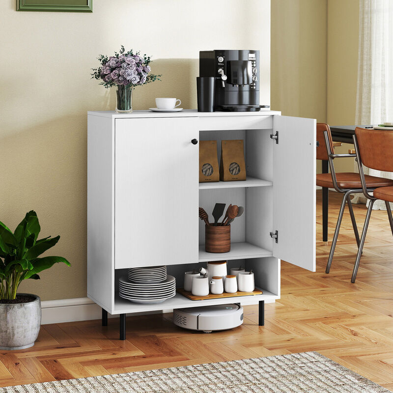 White Buffet Cabinet with 2 Doors and Adjustable Shelf Kitchen Storage image number 7
