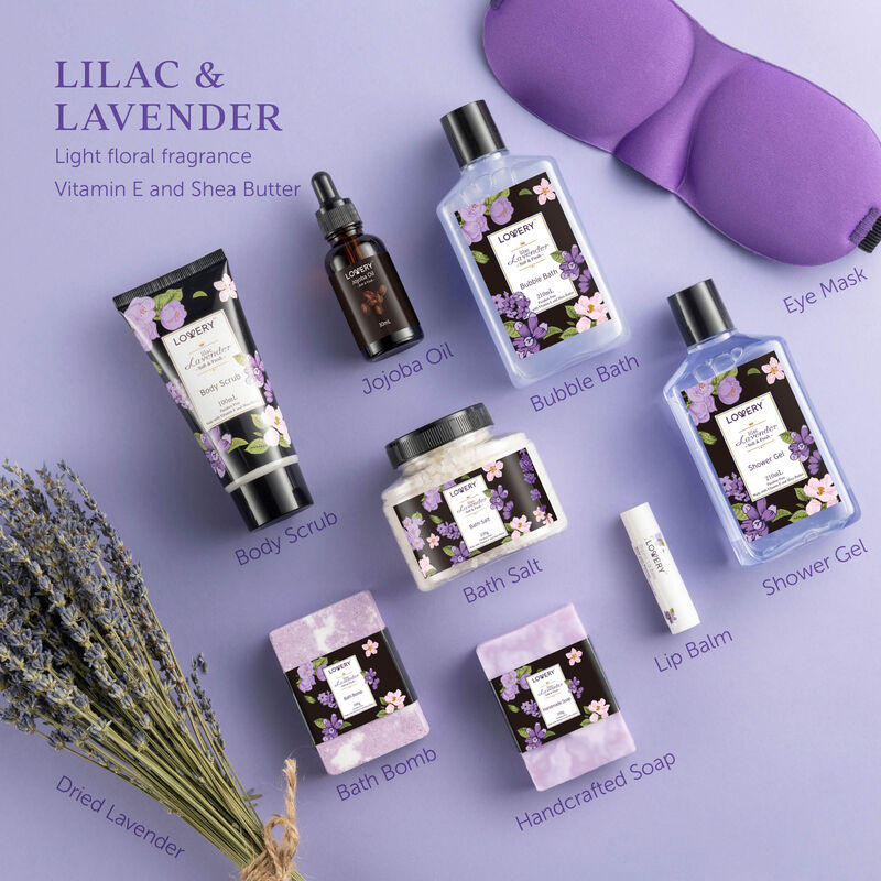 Lavender & Lilac Spa Gift Basket with Sleep Mask - Bath and Body Self Care Package for Men and Women image number 1