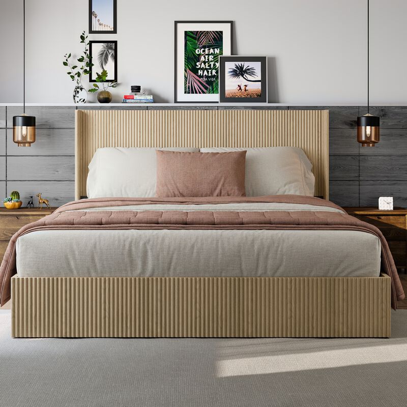 Cixt Fluted Lift Up Storage Bed Frame image number 2