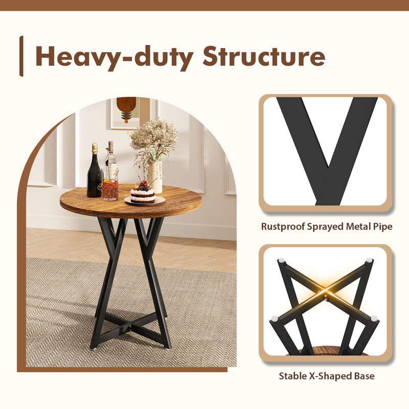 Round Kitchen Dining Table with Sturdy Metal Pedestal Base for Home Use-Rustic Brown image number 5