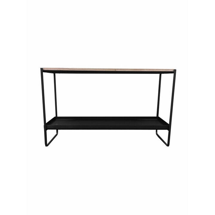 Evon 39 Inch Console Table, Natural Brown Wood Top and Shelf, Black Metal