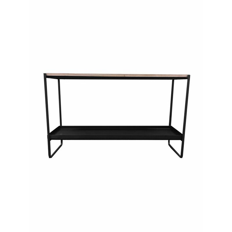 Evon 39 Inch Console Table, Natural Brown Wood Top and Shelf, Black Metal