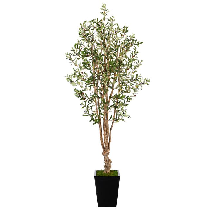 Nearly Natural 6.5-in Olive Artificial Tree in Black Metal Planter