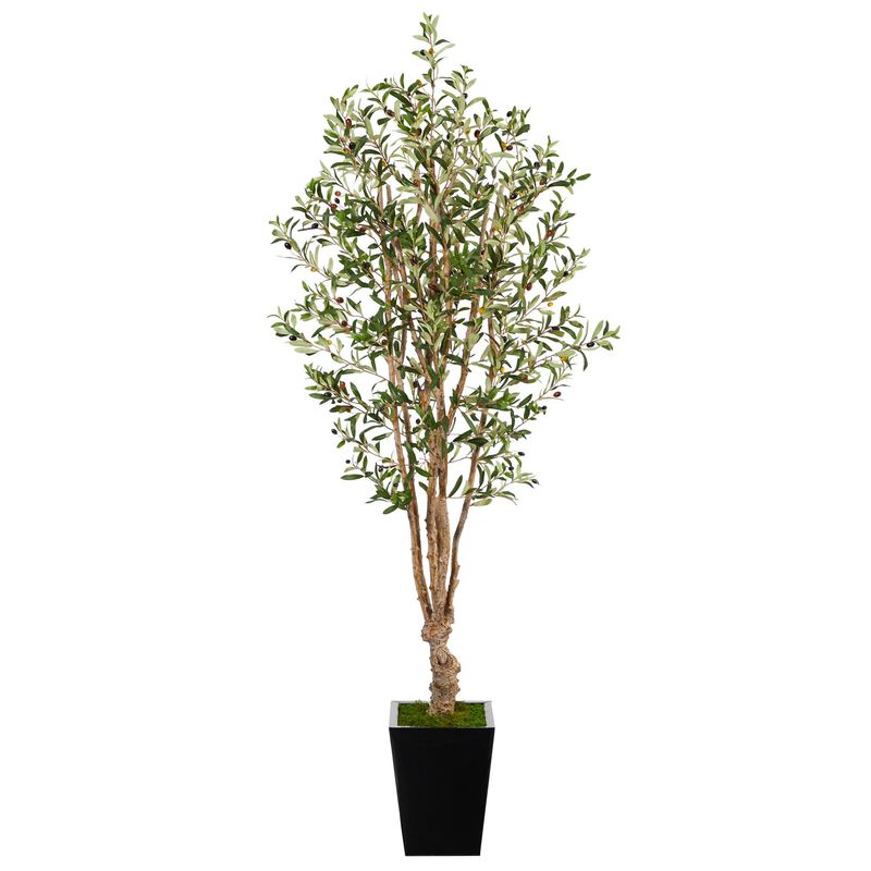 Nearly Natural 6.5-in Olive Artificial Tree in Black Metal Planter