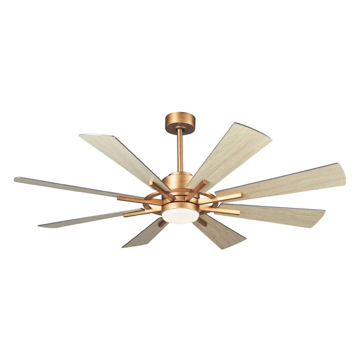 60" Dual-Finish 8-Blade Ceiling Fan with LED Light, 6-Speed Reversible DC Motor, Remote Control