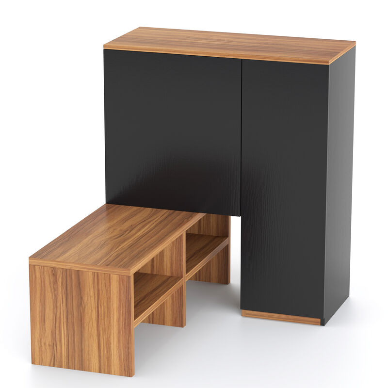 Wooden Convertible Corner Shoe Cabinet for Entryway 70.9", Walnut & Black image number 5