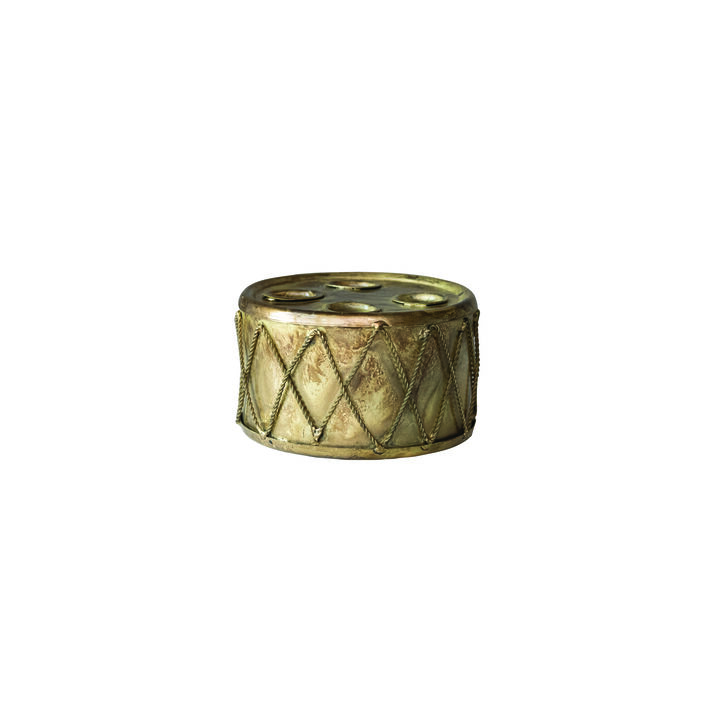 Round Metal Drum Shaped Taper Holder, Antique Gold Finish