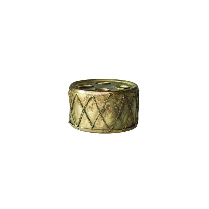 Round Metal Drum Shaped Taper Holder, Antique Gold Finish image number 0