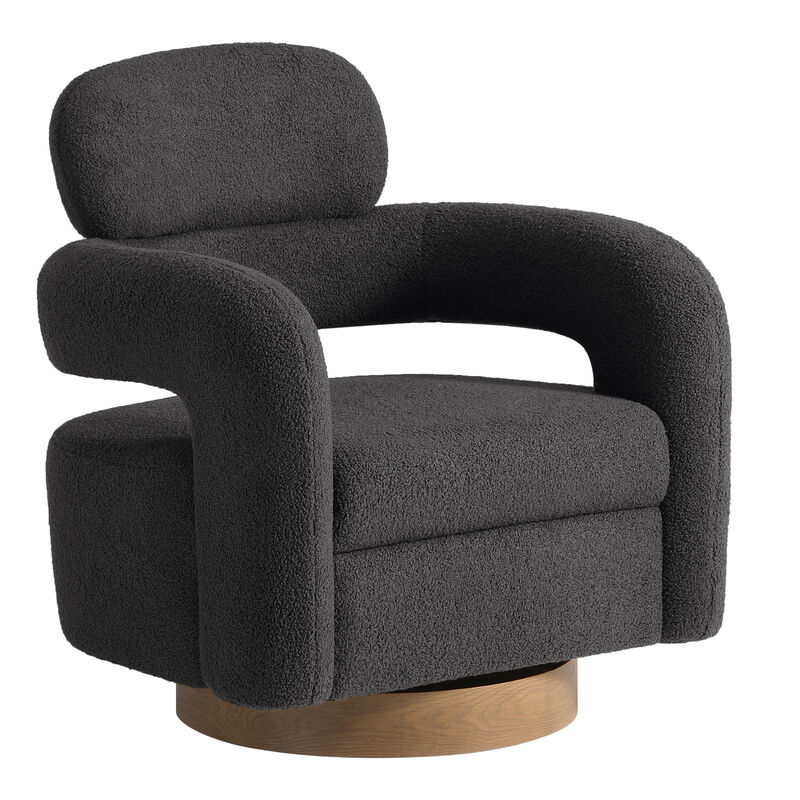 WestinTrends Mid-Century Modern Sherpa Swivel Barrel Accent Chair With Storage Ottoman