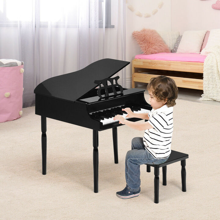 30-Key Wooden Grand Piano for Kids with Bench, Music Rack, and Play Fun