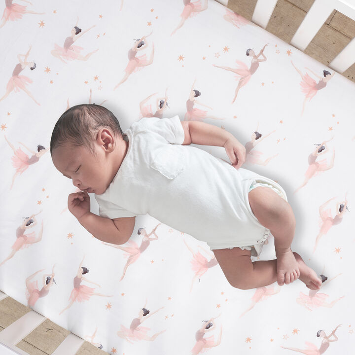 Lambs & Ivy Ballerina Baby Breathable 100% Cotton Fitted Crib Sheet - White