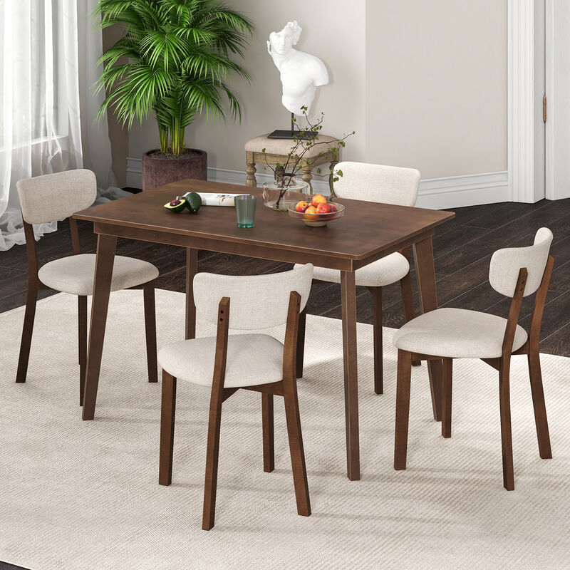 Dining Table Set for  Five Piece with 4 Solid Rubber Wood Frame and Padded Seats Chair-Brown image number 4