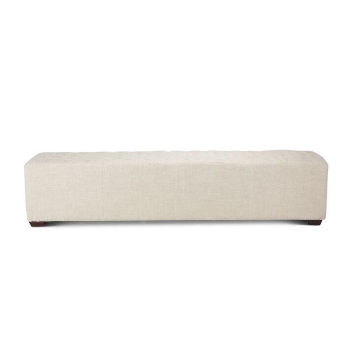 World Interiors Arabella 78-Inch Long Beige Linen Bench with Diamond Stitched Detailing