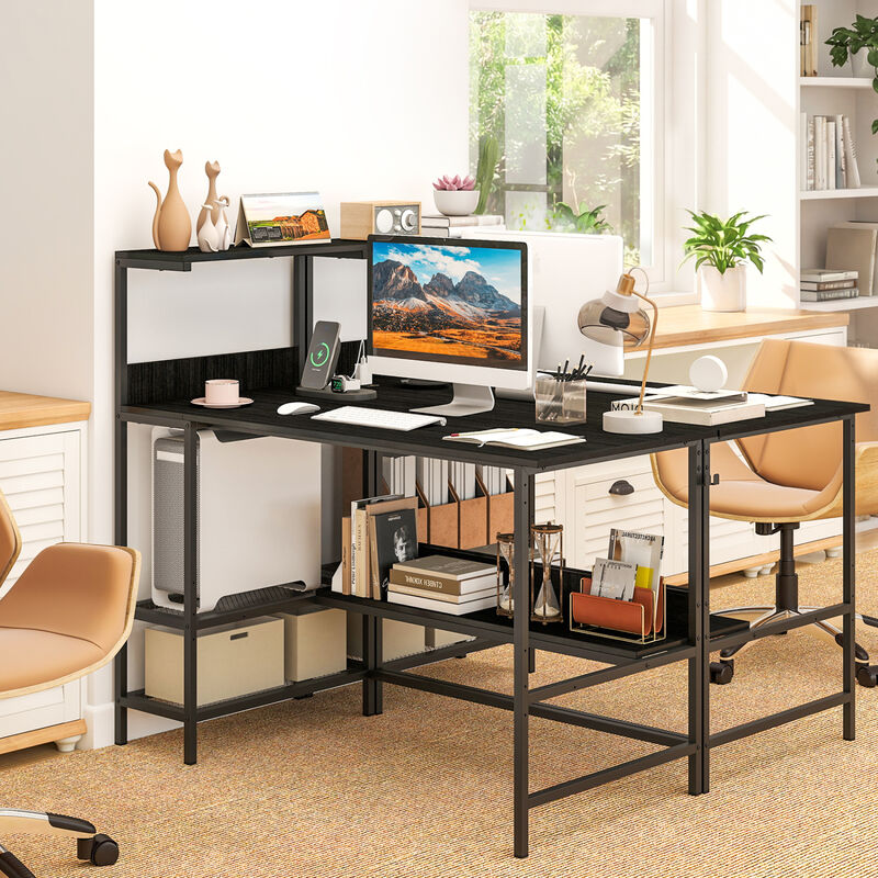 Computer Desk with Built In Power Outlets and Shelves for Home Office image number 4