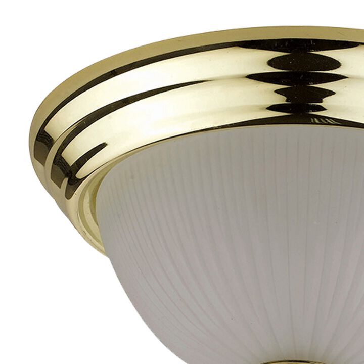 Metal Ceiling Lamp with Dome Shaped Shade and Finial Top, Clear and Gold-Benzara