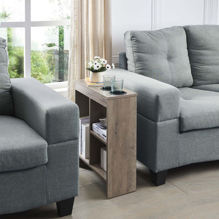 Kings Brand Furniture Side End Table with Drink Holders, Storage Shelves, Magazine Holder, Narrow Slim Chair Couch Table