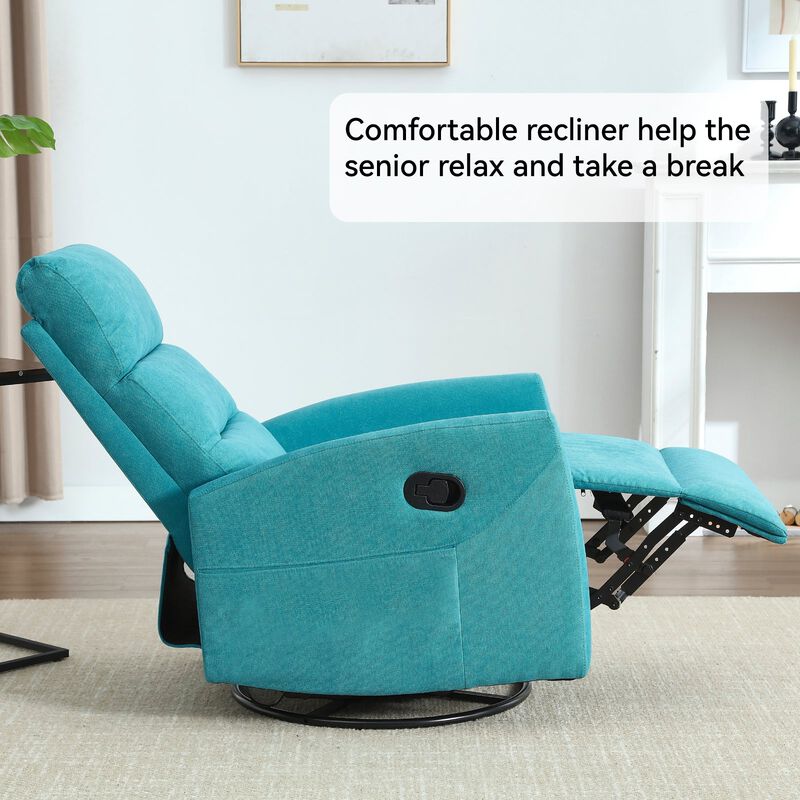 Manual Recliner Chair with Rocker and Swivel in Fabric for Living Room image number 4