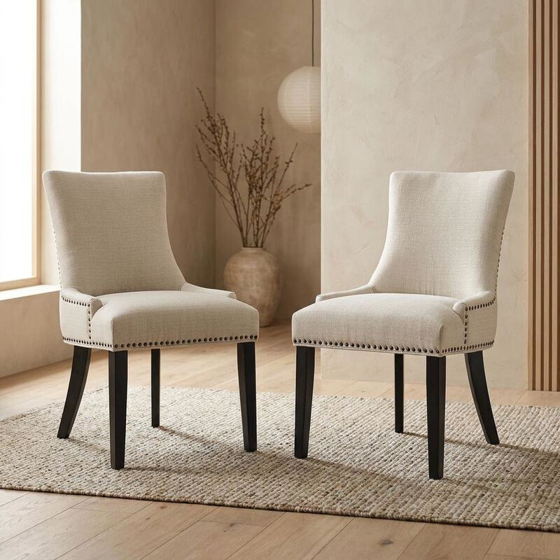Fabric Upholstered Parsons Dining Side Chairs, Beige, Set of 2 image number 5