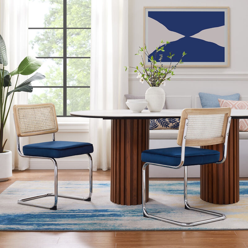 Hivvago Set of Two Navy Blue and Silver Upholstered Velvet Dining Side Chairs