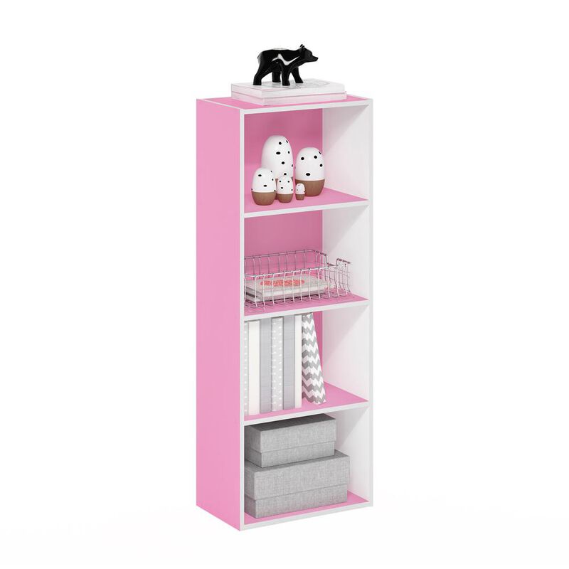 Furinno Luder 4-Tier Open Shelf Bookcase, Pink/White