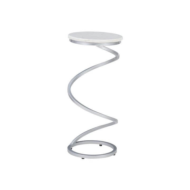Linon Rian Spiral Drink Table Silver White Marble