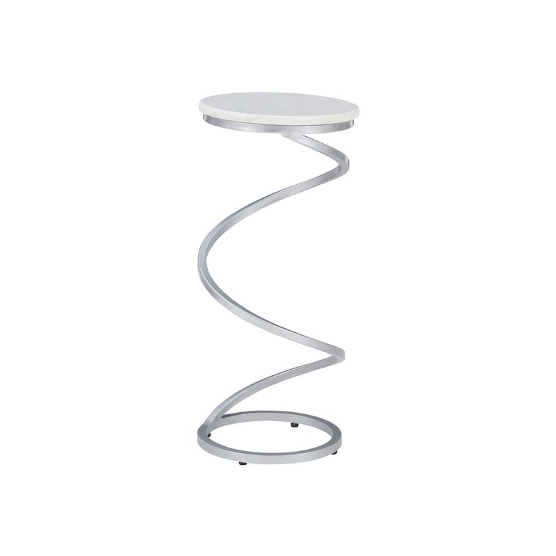 Linon Rian Spiral Drink Table Silver White Marble image number 0