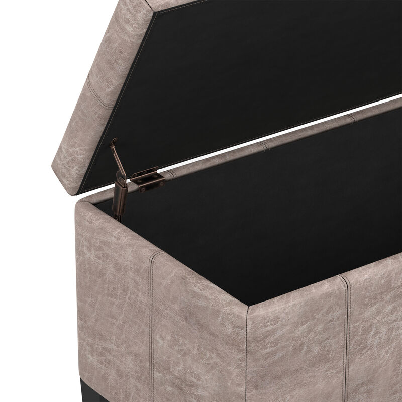 Dover 36 inch Wide Contemporary Rectangle Storage Ottoman Bench in Distressed Grey Taupe Vegan Faux Leather, Assembled image number 9