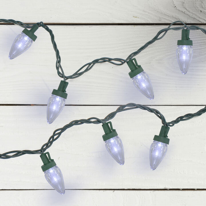 50 Pure White LED C7 Mini Christmas Lights  20.25 ft Green Wire