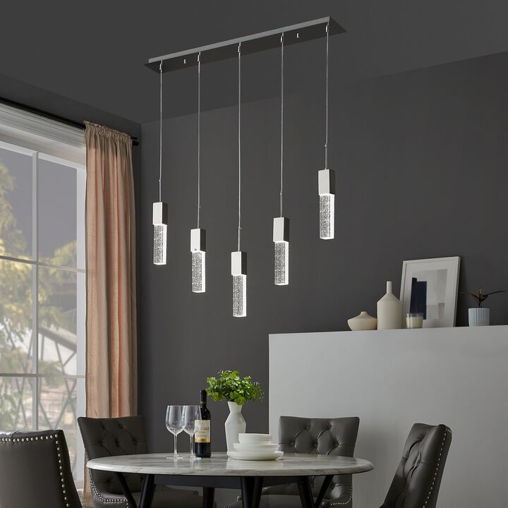 Sparkling Night Chandelier Chrome Metal and Acrylic 5 LED Light Dimmable