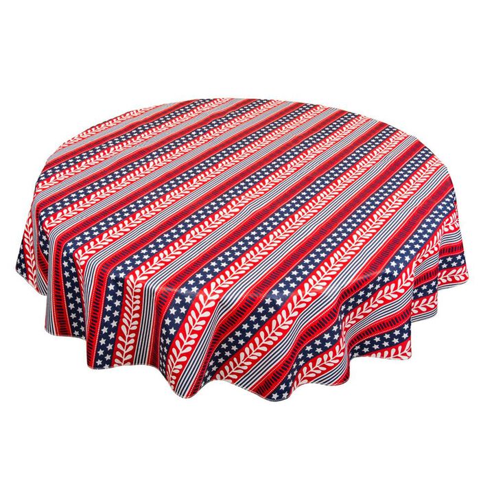 Carnation Home Fashions "Americana" Vinyl Flannel Backed Tablecloth - 60x60", Red/White/Blue