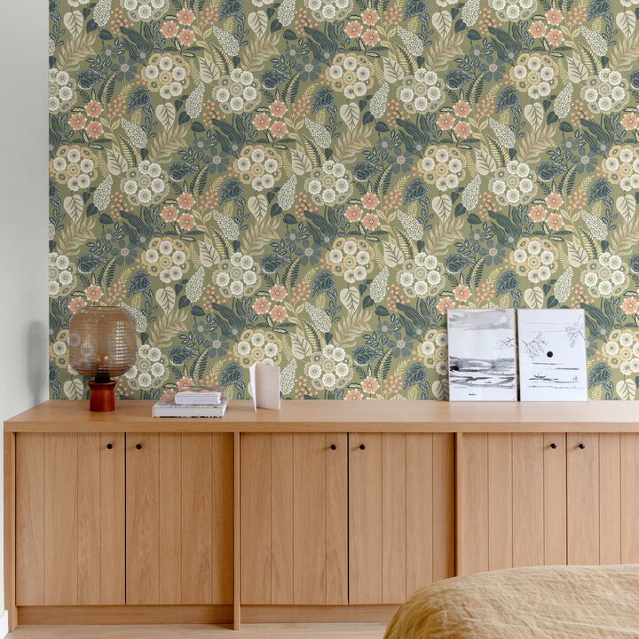 Karuna Classical Floral All-over Green Wallpaper KRA76603