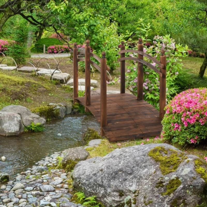 Wooden Garden Bridge with Hand Rails for Outdoor Landscaping image number 1