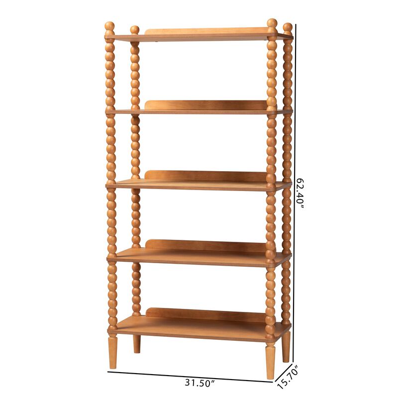 Baxton Studio Lucera Bobbin Display Shelf - 5-Tier Open Frame Vertical Bookcase with Spindle Posts for Living Room or Office image number 8