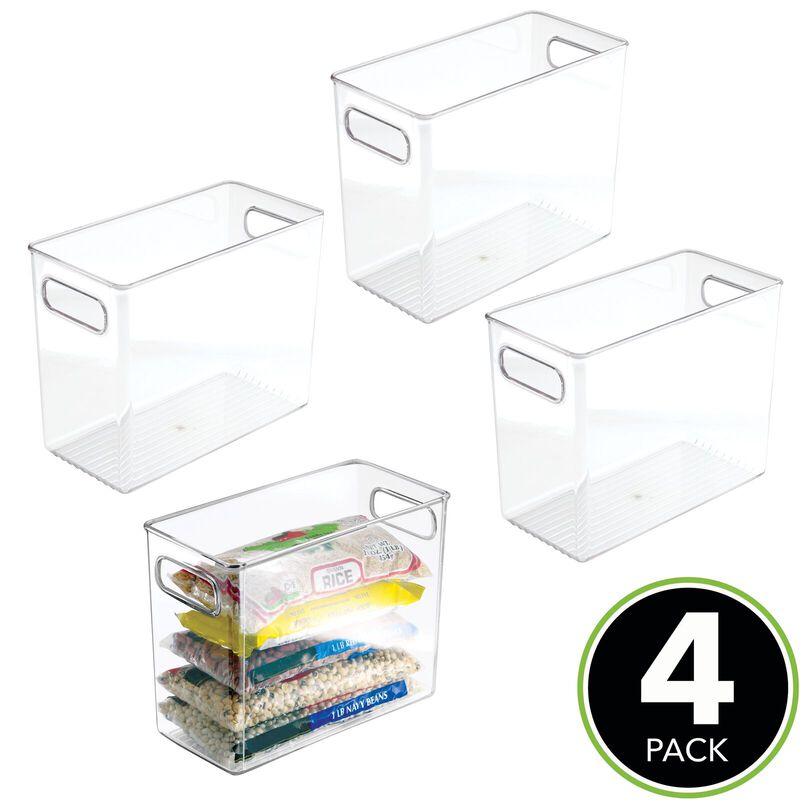 mDesign Tall Plastic Kitchen Food Storage Organizer Bin, Handles, 4 Pack - Clear image number 3