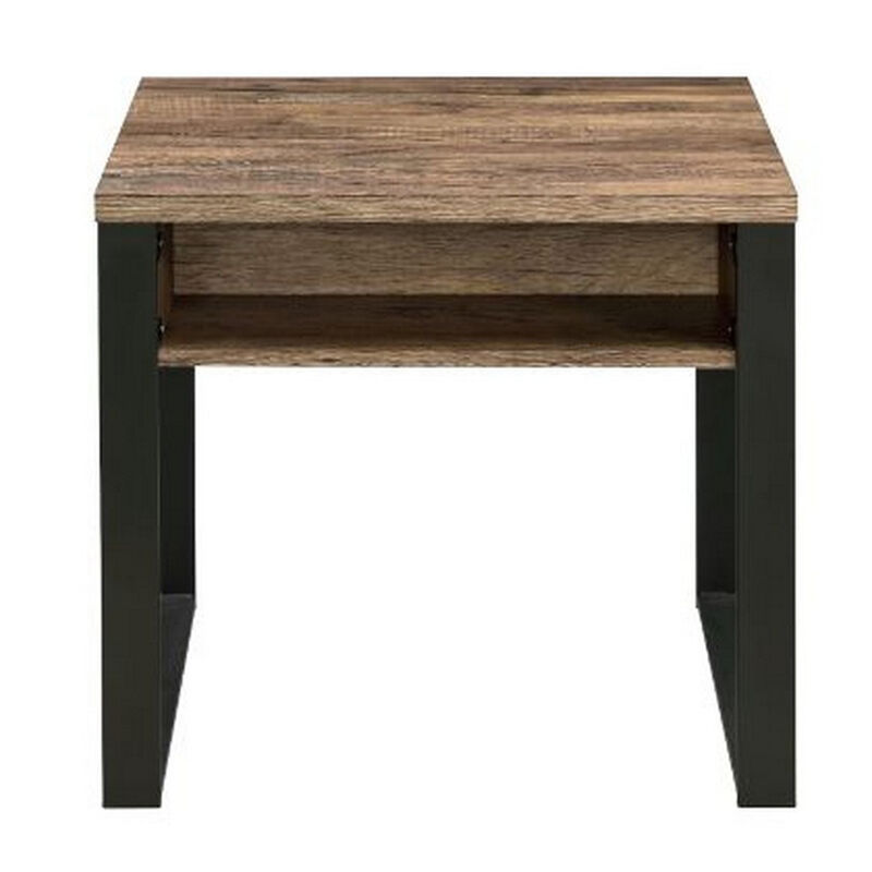End Table with 1 Drawer and Grain Details, Brown and Black-Benzara