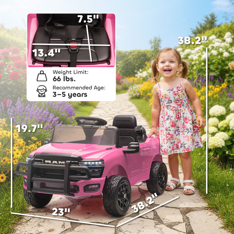 BreeBe 12V Kids Ride on Car, Licensed Dodge RAM 3500 Ride on Toys with Dual Motors, Remote Control image number 2