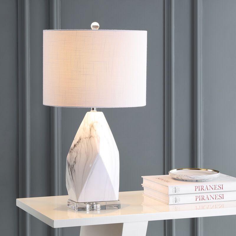 Oslo 25.5" Ceramic Marble/Crystal LED Table Lamp, White